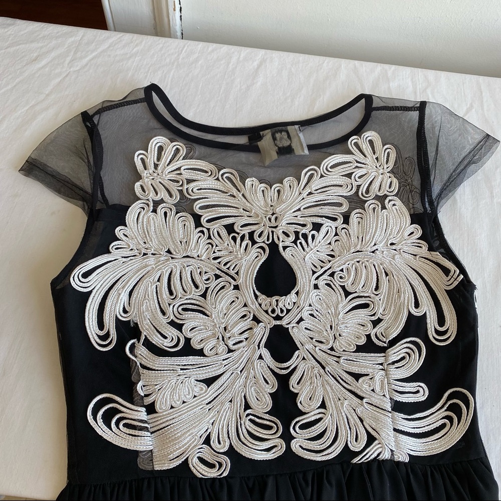 L&X Black Shear Chiffon White Soutache MIDI Dress - Picture 7 of 14